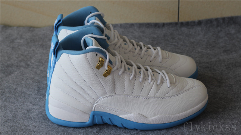 Authentic Air Jordan 12 Melo White University Blue